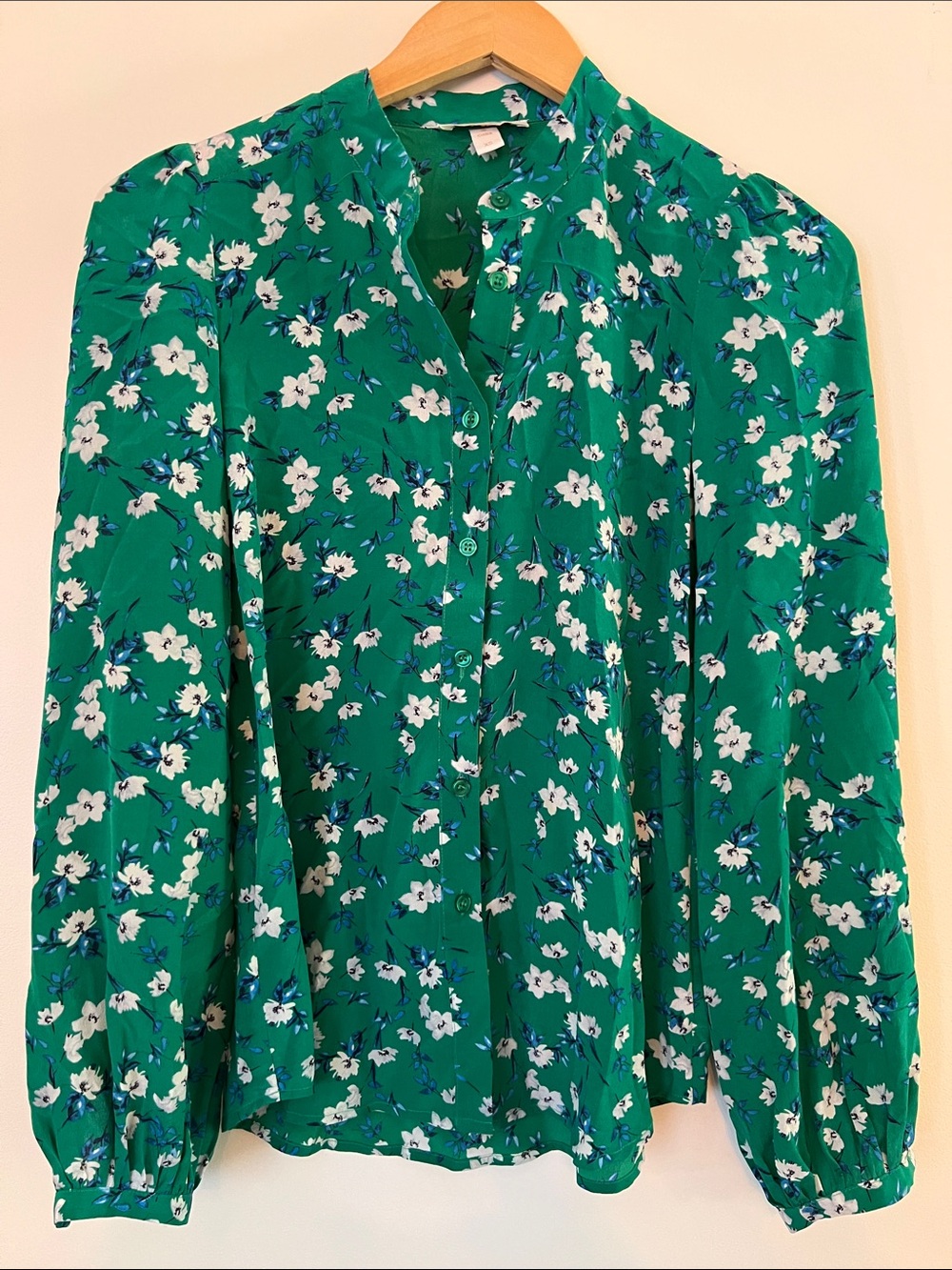 Yumi Kim 100% Silk Green Floral Women's Button-Front Blouse